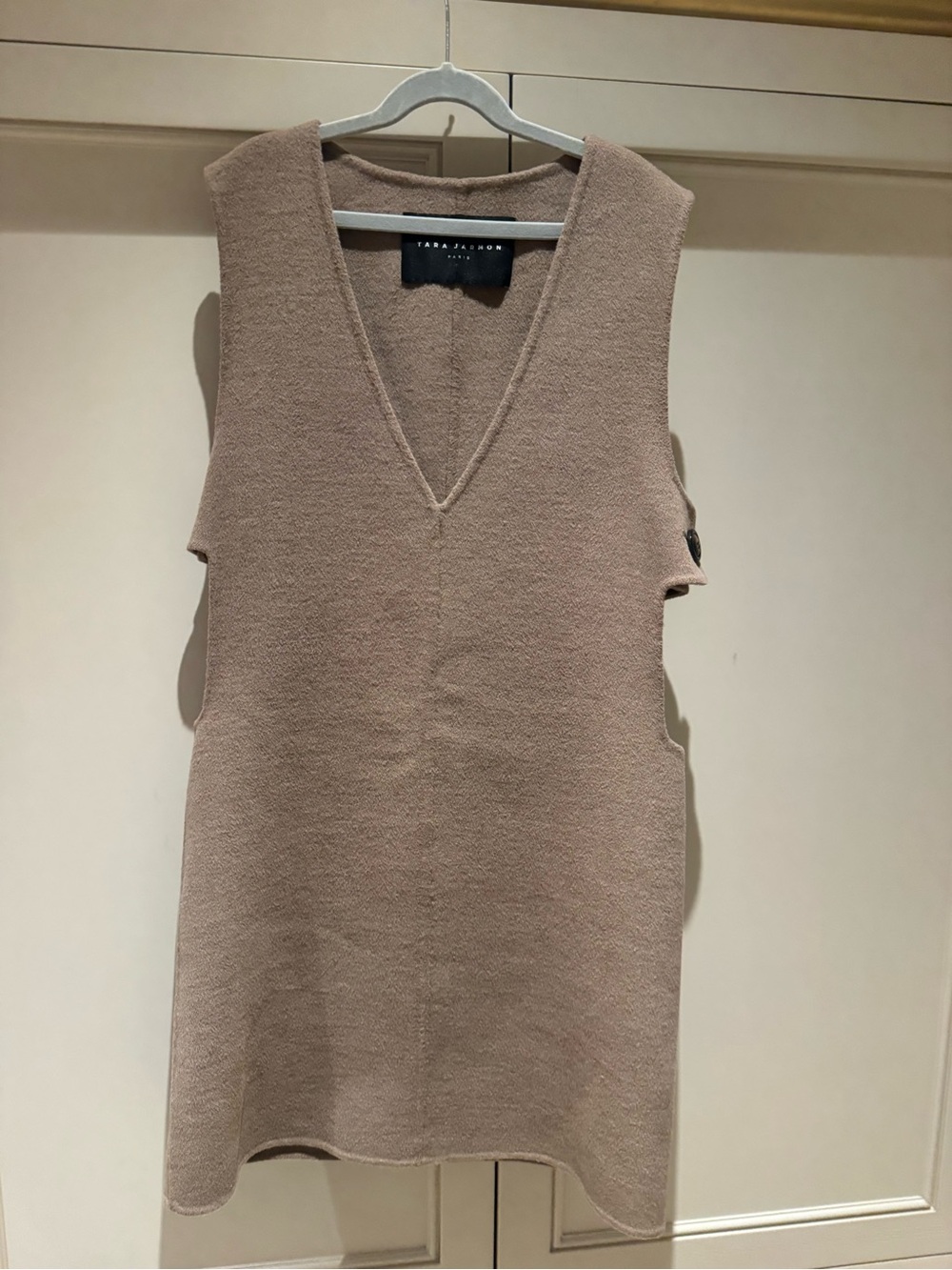 Tara Jarmon Soft V-Neck Knit Dress in Warm Beige